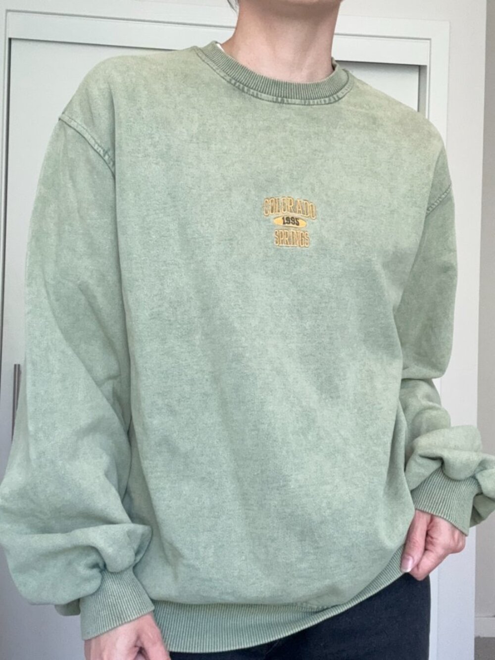 Urban Outfitters Colorado Springs 1995 Sage Green Acid Wash Crewneck Sweatshirt